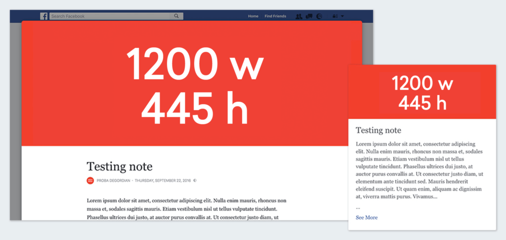 Facebook Notes Cover photo dimensions shown on web and mobile view