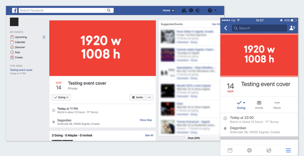 Facebook event cover photo dimensions view shown on web and mobile