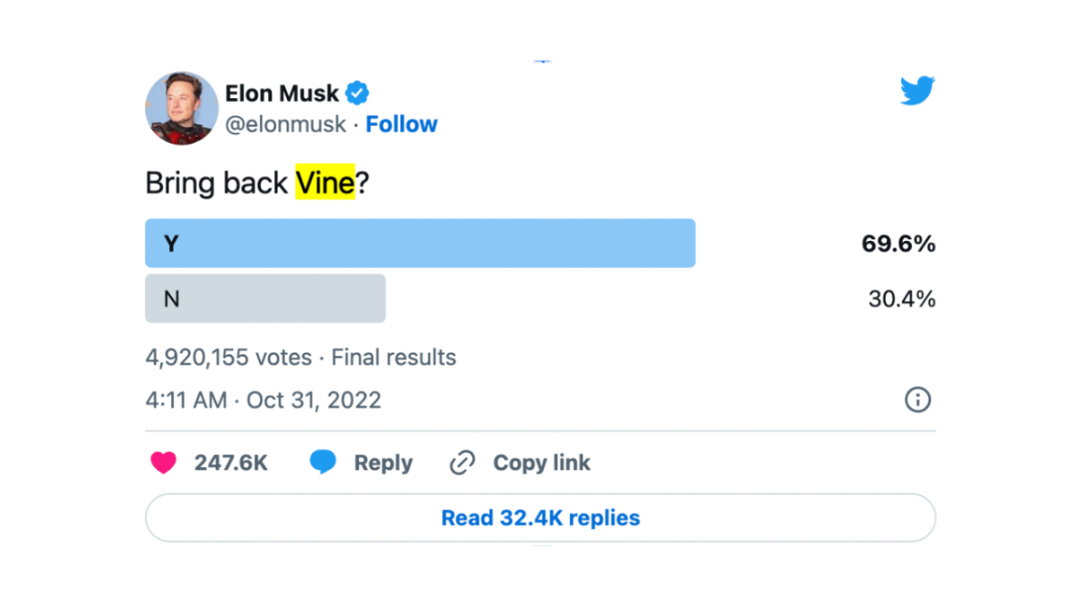 Elon Musk Tweet - "Bring back Vine"